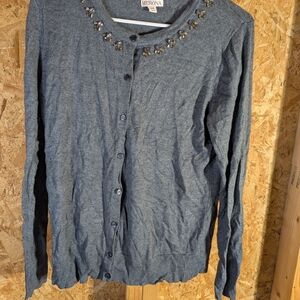 Merona Blue Cardigan with Embellished Neckline